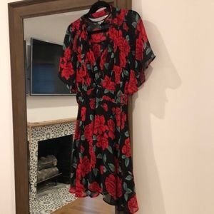 rose print fit and flare dress